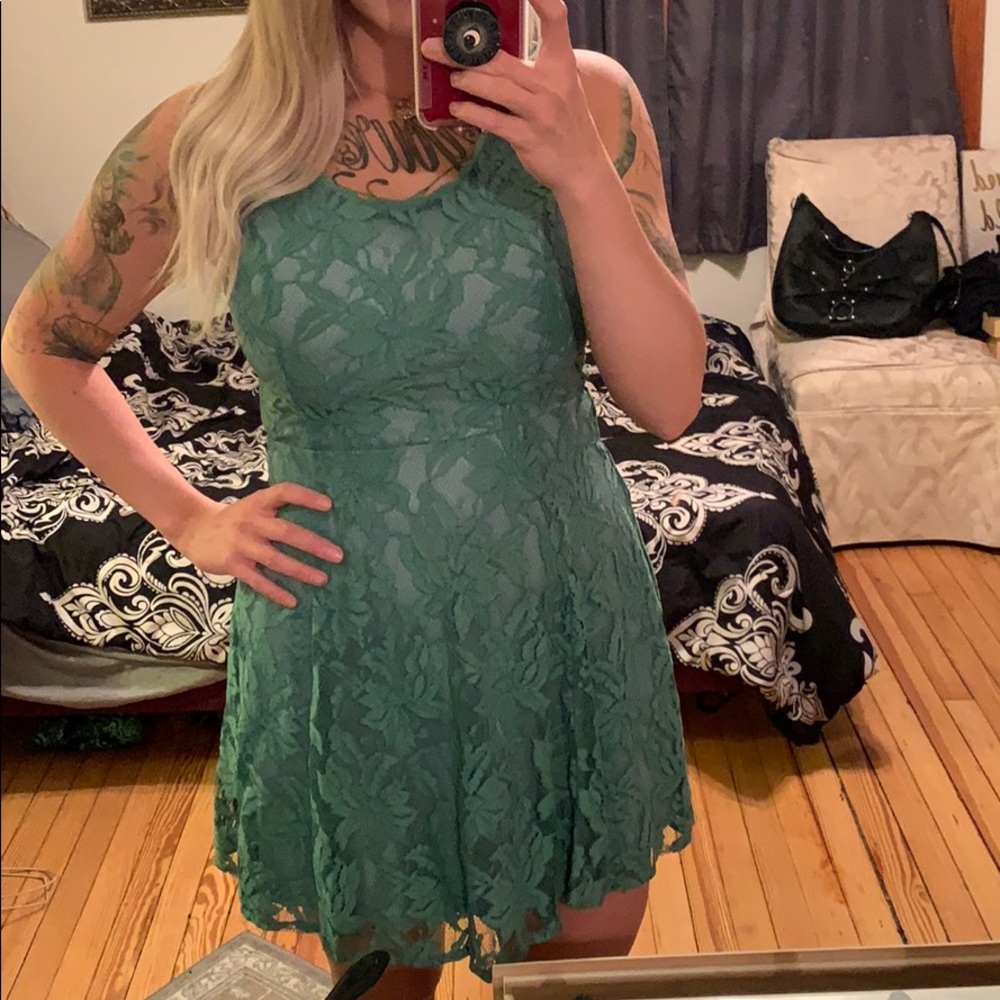 Seafoam green lace cocktail dress
